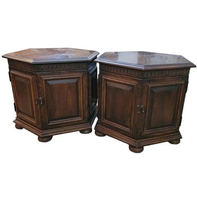 Pair of Solid Wood Hexagonal End Tables (LR-EL)