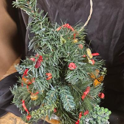 Vintage Lot of 9 Misc Christmas Decorations Including Pillows, Light Up Tinsel Star and Small Trees