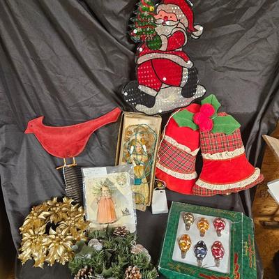 Vintage Lot of 8 Christmas Decorations Including Angel Tree Topper, Cardinal Tree Topper, Glass Ornaments and More