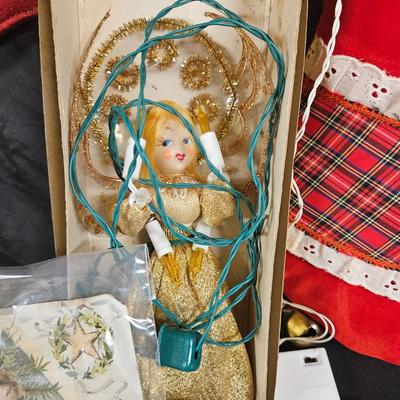 Vintage Lot of 8 Christmas Decorations Including Angel Tree Topper, Cardinal Tree Topper, Glass Ornaments and More