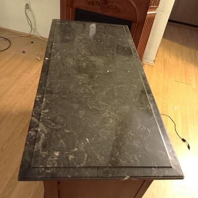 Marble top cabinet on wheels 20w43l 31h