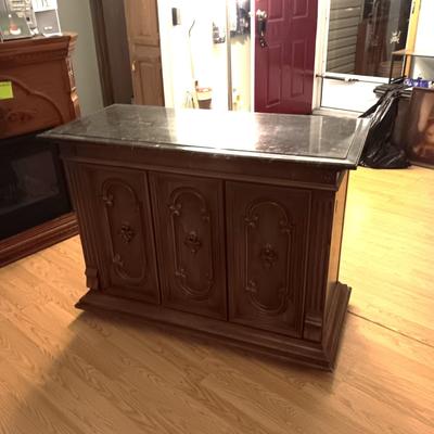 Marble top cabinet on wheels 20w43l 31h