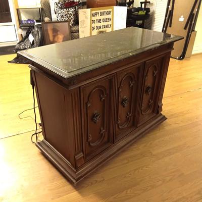 Marble top cabinet on wheels 20w43l 31h