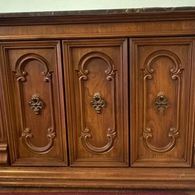 Marble top cabinet on wheels 20w43l 31h