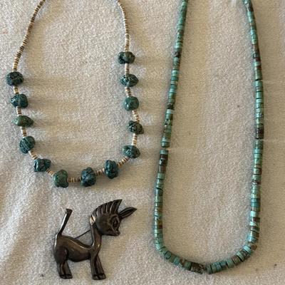 Sterling donkey 13.6 g turquoise necklace, need clasp