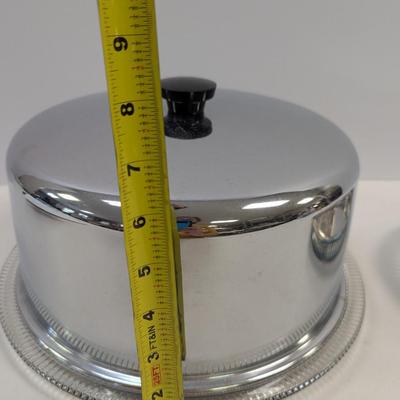 Retro Chrome Domed Cake Cover & Plate - Silverplated Tray