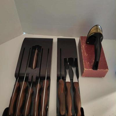 Vintage Cutco cutlery with holder and Cutco knife sharpener
