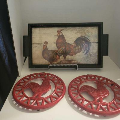 Rooster tray 2 metals rooster trivets