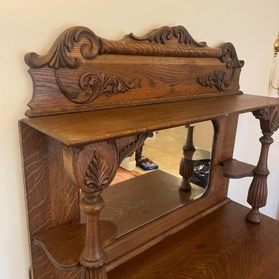 Antique Oak Sideboard with Beveled Glass Mirror (DR-MG)