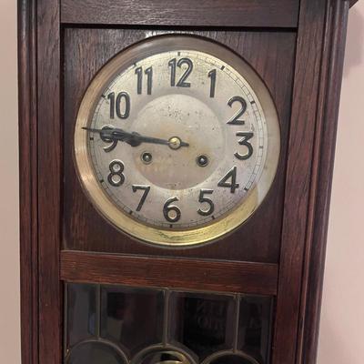Wooden Wall Clock With Leaded Glass Door (EH-MG)