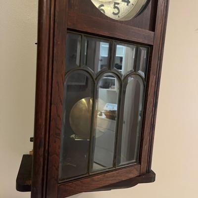 Wooden Wall Clock With Leaded Glass Door (EH-MG)