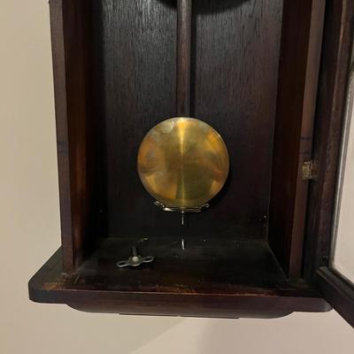 Wooden Wall Clock With Leaded Glass Door (EH-MG)