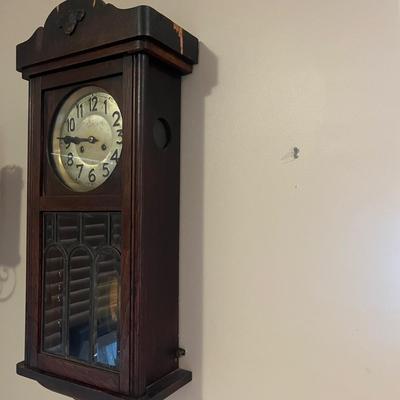 Wooden Wall Clock With Leaded Glass Door (EH-MG)