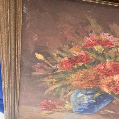 Antique Signed Oil Floral Painting