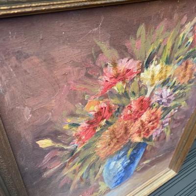 Antique Signed Oil Floral Painting
