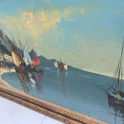 55” Oil on Canvas Seaside Scene Signed / Framed