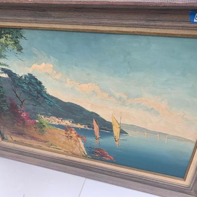 55” Oil on Canvas Seaside Scene Signed / Framed