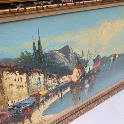 55” Oil on Canvas Seaside Scene Signed / Framed