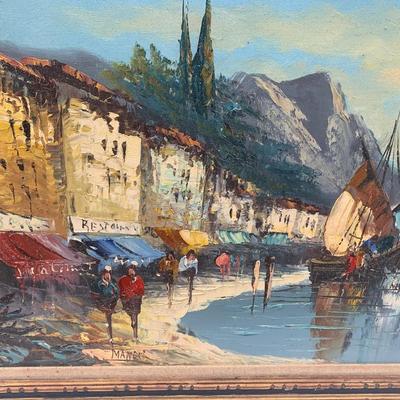 55” Oil on Canvas Seaside Scene Signed / Framed