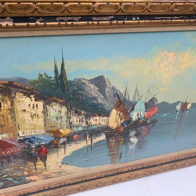 55” Oil on Canvas Seaside Scene Signed / Framed