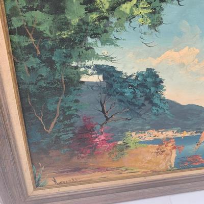 55” Oil on Canvas Seaside Scene Signed / Framed