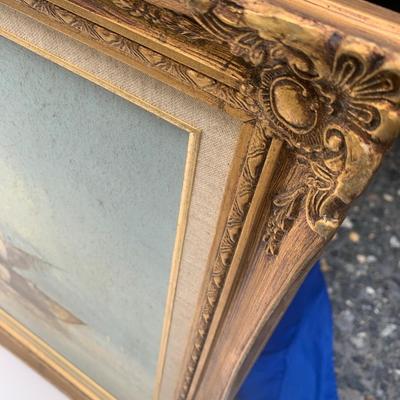 Signed / Framed Oil on Canvas Seaport Scene