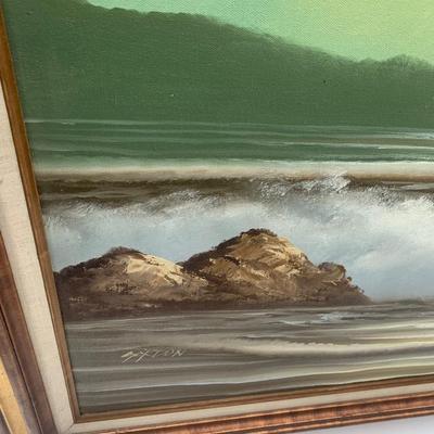 Large Vintage Oil on Canvas Beach Scene Signed / Framed