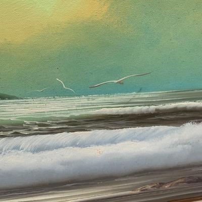 Large Vintage Oil on Canvas Beach Scene Signed / Framed