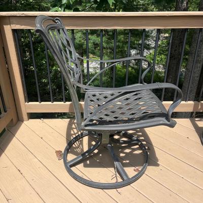 Two Cast Aluminum Chairs & Ottomans with Cushions (D-MG)