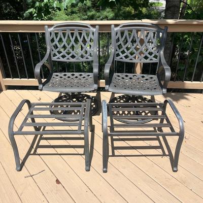 Two Cast Aluminum Chairs & Ottomans with Cushions (D-MG)