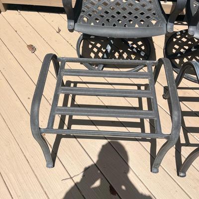 Two Cast Aluminum Chairs & Ottomans with Cushions (D-MG)