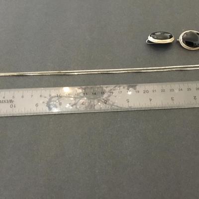 Beautiful vintage, 925 sterling, silver, black onyx, shoe clips and necklace set