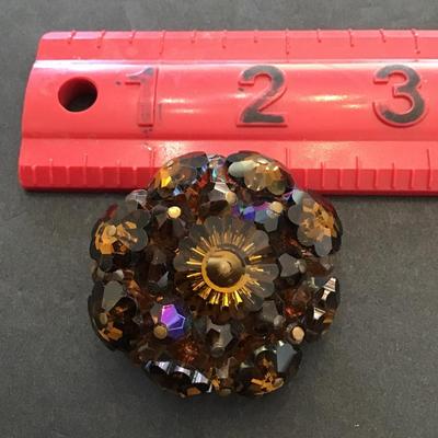 Vintage, brown, crystal ravioli, style brooch