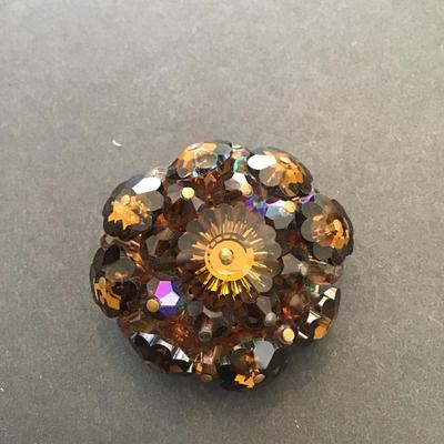 Vintage, brown, crystal ravioli, style brooch