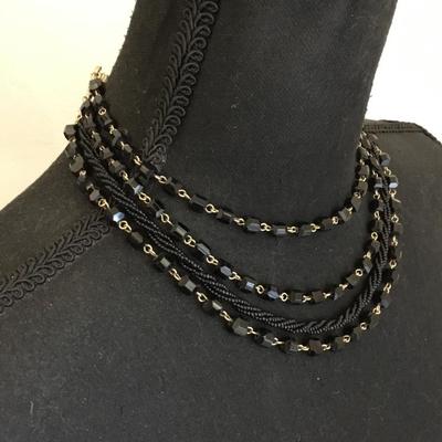 Beautiful jet black glass bead Multi strand collar statement necklace
