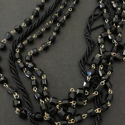 Beautiful jet black glass bead Multi strand collar statement necklace