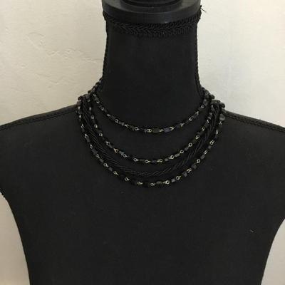 Beautiful jet black glass bead Multi strand collar statement necklace