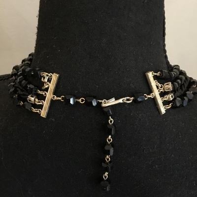 Beautiful jet black glass bead Multi strand collar statement necklace