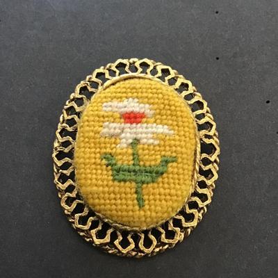 Vintage, handmade, embroidered brooch