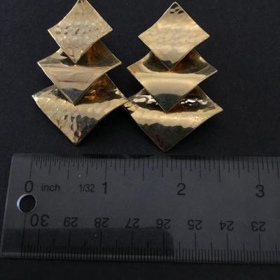 Beautiful vintage hammered gold, toned statement earrings very nice very beautiful