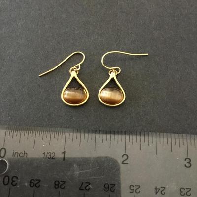 Beautiful, gold, toned, gemstone, tigers, eye type dangle earrings