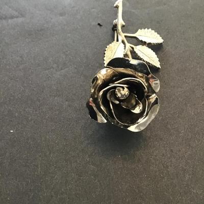 Vintage silver tone, longstem, rose brooch