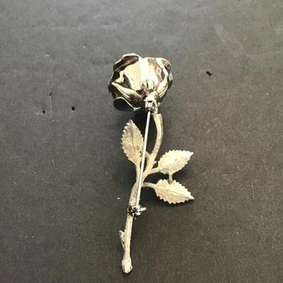 Vintage silver tone, longstem, rose brooch