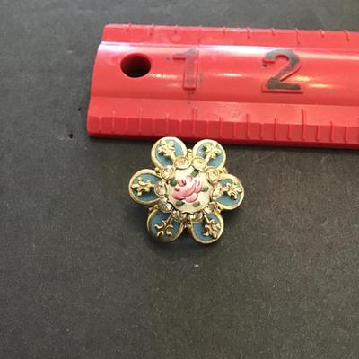 Beautiful vintage enamel rose Guilloche brooch 1950s