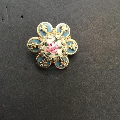 Beautiful vintage enamel rose Guilloche brooch 1950s