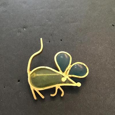 Rare, vintage mouse signed joy, resin stained glass