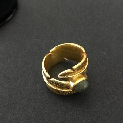 Beautiful very nice gold toned opal type stone feather cocktail ring very nice