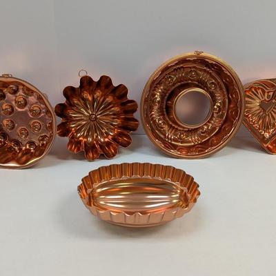 Mirro 5 Piece Aluminum Copper-Tone Mold Set & Revere Utensil Hangers