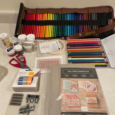 Color pencils, glitter, and card making kit