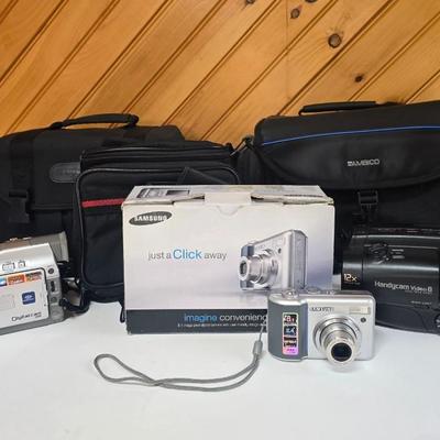 LOT 75P: TWO Camcorders and Samsung Digital Camera with Accessories